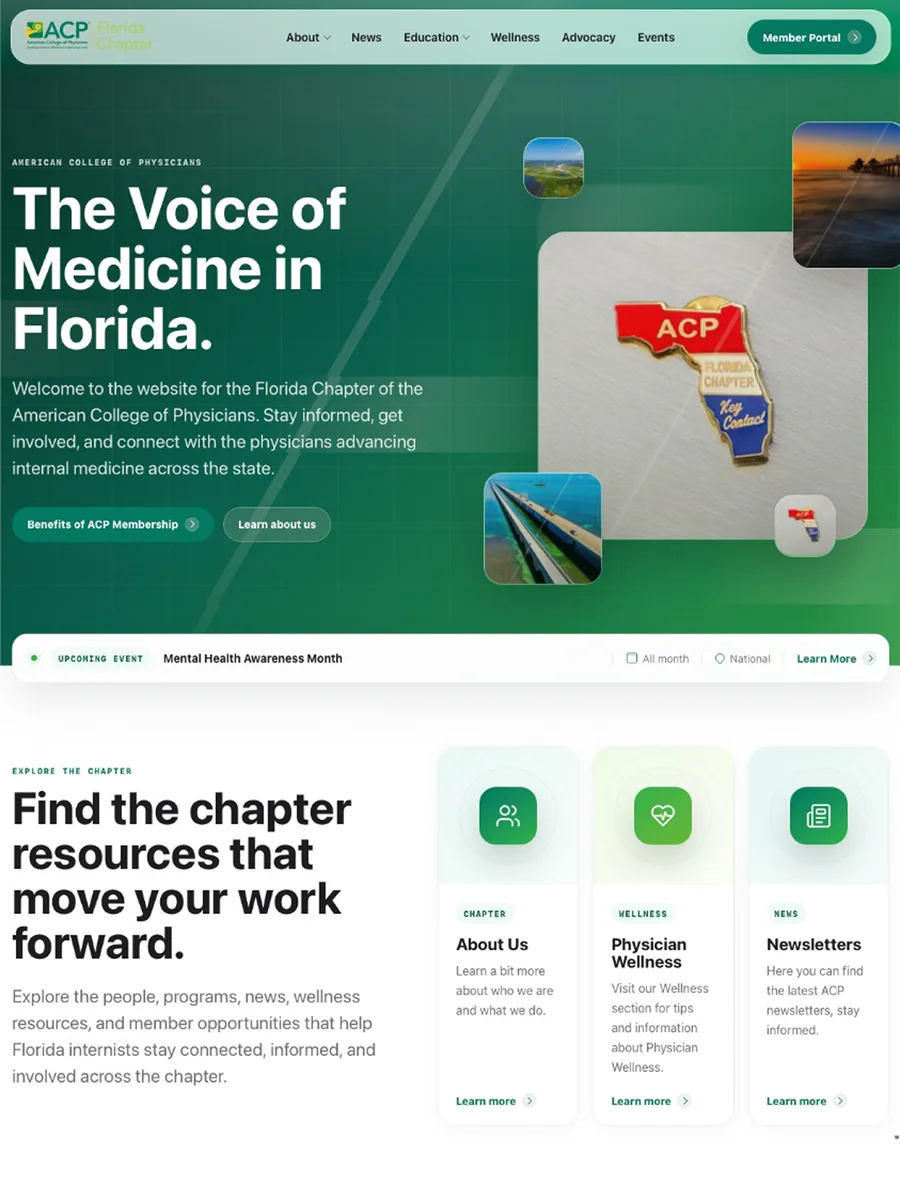 ACP Florida Chapter membership platform and healthcare organization website